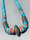 Outstanding Vintage Native American Navajo Turquoise Shell Sterling Silver Tube Necklace-Nativo Arts