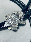 Remarkable Native American Navajo Signed Ben Benally Handcarved Sterling Silver Toad Bolo-Nativo Arts