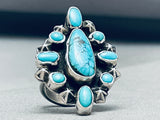 Huge Adjustable Vintage Navajo Turquoise Cluster Sterling Silver Ring-Nativo Arts