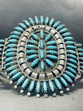 Superior Vintage Native American Navajo Signed Huge Turquoise Cluster Sterling Silver Bracelet-Nativo Arts