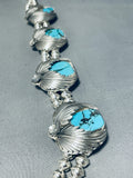 228 Grams Native American Navajo Turquoise Sterling Silver Squash Blossom Necklace-Nativo Arts