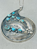 Scotty Platero Vintage Native American Navajo Signed 9 Turquoise Silver Leaves Necklace-Nativo Arts