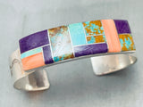 Intricate Inlay Vintage Native American Navajo Sterlign Silver Bracelet-Nativo Arts