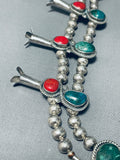 Gasp! Green Turquoise Vintage Native American Navajo Sterling Silver Squash Blossom Necklace-Nativo Arts