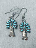 Superior Vintage Native American Navajo Needlepoint Turquoise Sterling Silver Earrings-Nativo Arts