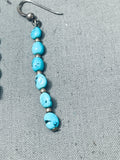 Very Long Vintage Native American Navajo Turquoise Nugget Sterling Silver Earrings-Nativo Arts