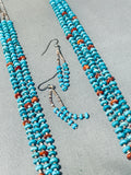 Traditional Vintage Native American Navajo Bluegem Turquoise Sterlingsilver Necklace Earring Set-Nativo Arts