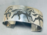 Captivating Signed Native American Navajo Sterling Silver Handcarved 3 Horses Bracelet-Nativo Arts