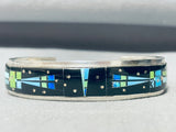 Native American 6.5 Inch Wrist Vintage Navajo Kachina Turquoise Inlay Sterling Silver Bracelet-Nativo Arts