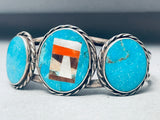 One Of The Most Unique Vintage Native American Navajo Turquoise Inlay Sterling Silver Bracelet-Nativo Arts