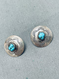 Wonderful Vintage Native American Navajo Morenci Turquoise Sterling Silver Round Earrings-Nativo Arts