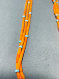 Rare Orange Coral!! Native American Navajo Sterling Silver Turquoise Necklace-Nativo Arts