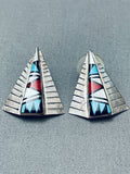 Teepee Inlay Vintage Zuni Turquoise Sterling Silver Earrings-Nativo Arts
