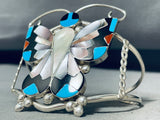 Signed Native American Zuni Sleeping Beauty Turquoise Coral Sterling Silver Butterfly Bracelet-Nativo Arts