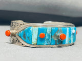 One Of Most Unique Ever Vintage Native American Navajo Turquoise Inlay Sterling Silver Bracelet-Nativo Arts