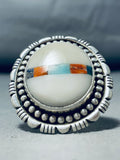 Native American Show-stopping Vintage Santo Domingo White Shell Sterling Silver Ring-Nativo Arts