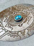 Elgin Hoskey Exceptional Native American Navajo Channel Bisbee Turquoise Sterling Silver Pin-Nativo Arts