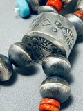 Rare Longer Colorful Native American Navajo Turquoise Coral Sterling Silver Tubule Necklace-Nativo Arts