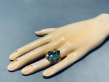 Breathtaking Native American Navajo Signed Damale Turquoise Peridot Garnet Silver Ring-Nativo Arts