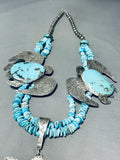 319 Grams!! Native American Navajo Turquoise Sterling Silver Turtle Necklace Wow-Nativo Arts