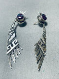 Native American One Of The Best Vintage Lakota Blue Gem Turquoise Sterling Silver Earrings-Nativo Arts