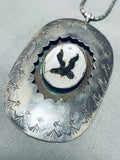 Huge Soaring Bird Vintage Native American Navajo Sterling Silver Necklace Old-Nativo Arts