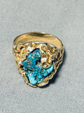 Heavy 14k Gold Vintage Native American Navajo Morenci Turquoise Ring-Nativo Arts