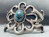 Superior Vintage Native American Navajo Domed Bisbee Turquoise Sterling Silver Bracelet Old-Nativo Arts