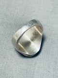 Dynamic Vintage Native American Zuni Damale Turquoise Jet Sterling Silver Ring-Nativo Arts
