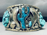 Cactus Turquoise!!!!! One Of A Kind Vintage Native American Navajo Sterling Silver Bracelet!-Nativo Arts