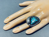 Awesome Vintage Native American Navajo #8 Turquoise Mine Sterling Silver Ring-Nativo Arts