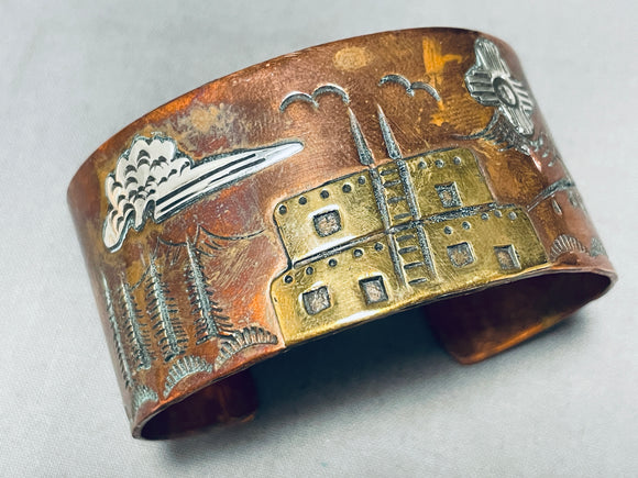 Detailed Hand Tooled Vintage Native American Navajo Copper Bracelet Cuff-Nativo Arts