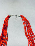 Gorgy!! Fabulous Native American Navajo Coral Tubule Sterling Silver Necklace-Nativo Arts