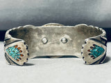 Fantastic!! Vintage Native American Navajo Turquoise Bird Inlay Sterling Silver Bracelet Old-Nativo Arts