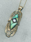 Ornate Vintage Native American Navajo Royston Turquoise Sterling Silver 12ktgf Necklace-Nativo Arts