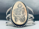 Completely Hand Carved Vintage Native American Navajo Sterling Silver Bracelet Cuff
