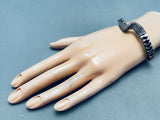 Hand Woven Vintage Native American Navajo Sterling Silver Bracelet Thick Cuff-Nativo Arts