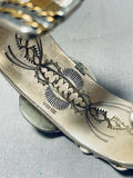 One Of Most Detailed Vintage Native American Navajo Green Turquoise Sterling Silver Bracelet-Nativo Arts