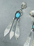 Amazing Vintage Native American Navajo Morenci Turquoise Sterling Silver Signed Dangle Earrings-Nativo Arts