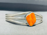 Dazzling Vintage Native American Navajo Signed Orange Spiny Sterling Silver Bracelet-Nativo Arts