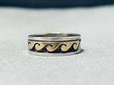 Extraordinary Vintage Native American Navajo Sterling Silver And 14k Gold Band Ring-Nativo Arts