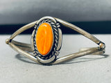 Marvelous Vintage Native American Navajo Orange Spiny Oyster Sterling Silver Bracelet-Nativo Arts