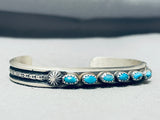 Authentic Native American Navajo Signed 6 Kingman Turquoise Sterling Silver Bracelet-Nativo Arts