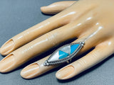 Striking Vintage Native American Navajo Blue Gem Turquoise & Mop Sterling Silver Ring Signed-Nativo Arts