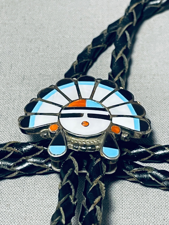 Magnificent Vintage Native American Zuni Turquoise Sterling Silver Sunface Bolo-Nativo Arts