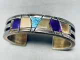 Real Gold And Real Rare Turquoise Vintage Native American Navajo Sterling Silver Bracelet-Nativo Arts