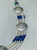 Spectacular Vintage Azuite Heishi Sterling Silver Sun Necklace-Nativo Arts