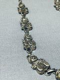 Detailoed Vintage Native American Navajo Storyteller Sterling Silver Squash Blossom Necklace-Nativo Arts