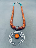 Noteworthy Vintage Native American Zuni Spiny Oyster & Turquoise Sterling Silver Necklace-Nativo Arts