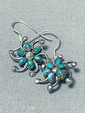 Exquisite Vintage Native American Zuni Cerrillos Turquoise Cluster Sterling Silver Earrings-Nativo Arts